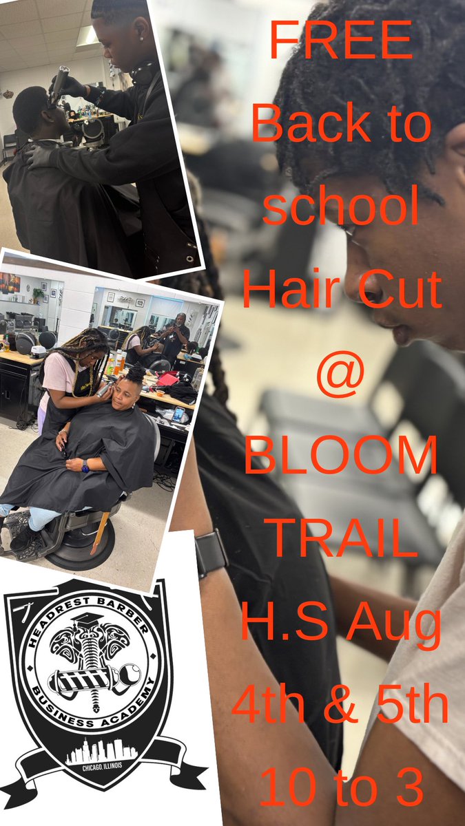 Glynis Keene (@principalkeene) on Twitter photo Free back-to-school haircuts for school-age children at Bloom Trail August 4 and August 5, 8am-3pm- entrance on the Cottage Grove side of the building- Door 38. Thank you Head Rest Barber College!
<a href="/DrNavarre/">Supt. Lenell Navarre</a> <a href="/BloomTwpSports/">Bloom Township Athletics</a> <a href="/DrJLAnderson/">Dr JLAnderson</a> Free back-to-school haircuts for school-age children at Bloom Trail August 4 and August 5, 8am-3pm- entrance on the Cottage Grove side of the building- Door 38. Thank you Head Rest Barber College!
<a href="/DrNavarre/">Supt. Lenell Navarre</a> <a href="/BloomTwpSports/">Bloom Township Athletics</a> <a href="/DrJLAnderson/">Dr JLAnderson</a>
