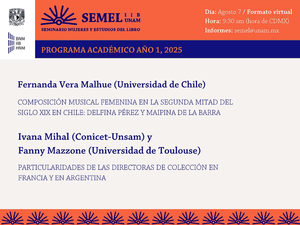 Seminario Mujeres y Estudios del Libro (@semel_unam) on Twitter photo Atento Recordatorio
¡La próxima sesión del SEMEL-IIB-UNAM está por llegar!
Fecha: 07 de agosto de 2025
Hora: 09:30 am (Hora CDMX)
Diferencia de horas entre Ciudades: 24timezones.com/es/difference
📷 Informes y link de Zoom: semel@unam.mx
¡Nos vemos pronto! 📷📷
#SEMEL #IIBUNAM Atento Recordatorio
¡La próxima sesión del SEMEL-IIB-UNAM está por llegar!
Fecha: 07 de agosto de 2025
Hora: 09:30 am (Hora CDMX)
Diferencia de horas entre Ciudades: 24timezones.com/es/difference
📷 Informes y link de Zoom: semel@unam.mx
¡Nos vemos pronto! 📷📷
#SEMEL #IIBUNAM