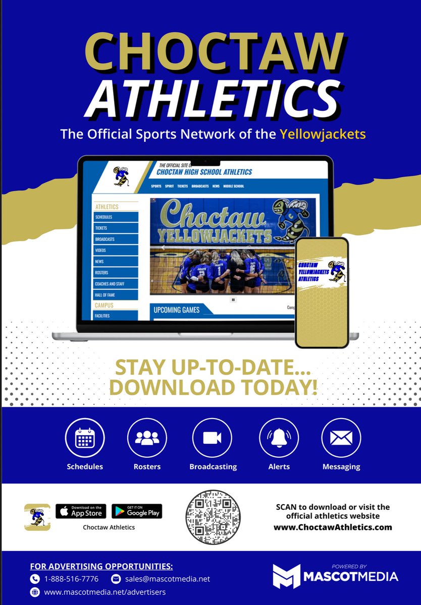 Choctaw High School (@choctawdna) on Twitter photo Big News, Yellowjacket Nation! 
We’re proud to launch our NEW Choctaw Athletics Website & App — your one-stop shop for all things Choctaw Sports!
-Game Schedules & Scores
-Team Rosters 
-Photo Galleries
-Special Events
-Ticket Links & More!
Download the app and bookmark the site Big News, Yellowjacket Nation! 
We’re proud to launch our NEW Choctaw Athletics Website & App — your one-stop shop for all things Choctaw Sports!
-Game Schedules & Scores
-Team Rosters 
-Photo Galleries
-Special Events
-Ticket Links & More!
Download the app and bookmark the site