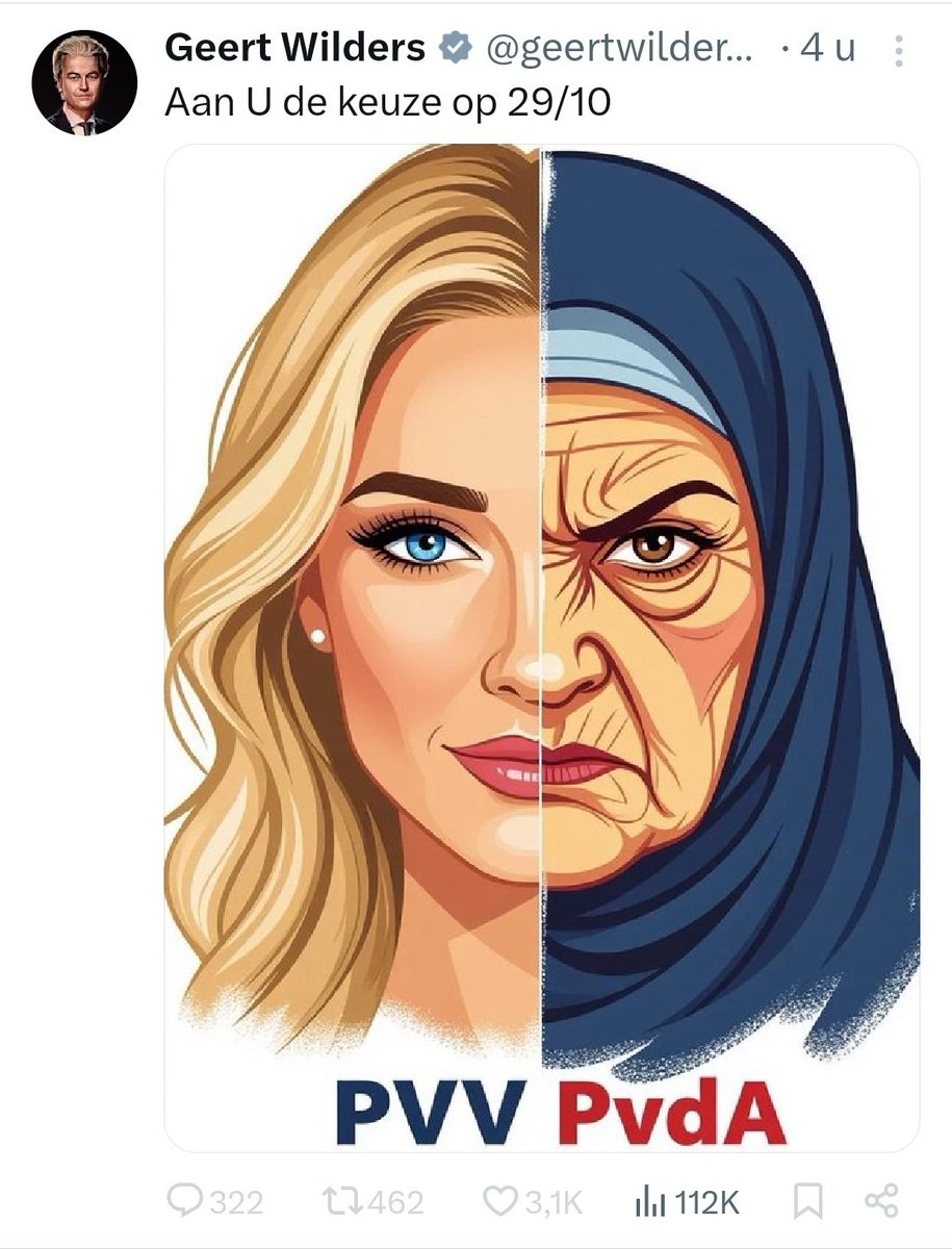Recht uit het playbook van Goebbels. De mooie, blonde, arische vrouw versus de kwaadaardige ander. Doe dit met Joodse mensen en de boot is aan.