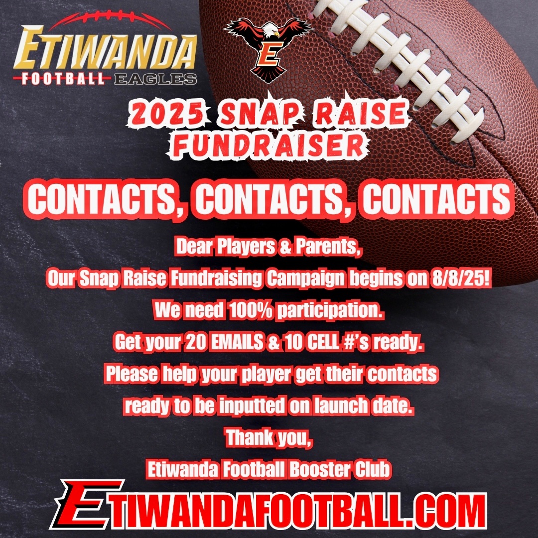 **ATTN: ALL FOOTBALL
PLAYERS &amp; PARENTS:**
We will be kicking off our final Fund Raiser, of the regular season, with SNAP Raise on 8/8/25. Thanks to you all, we had a successful Popcorn Fundraiser. But, there is still work left to be done. Please help your player get their