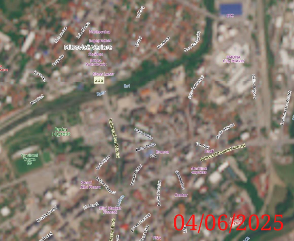 Lukai1861's tweet photo. #Kosovo #Serbia | Satellite 🛰 images of the new bridge construction on the Ibar River linking North Mitrovica and South Mitrovica.

Left: 4 June 2025
Right: 3 August 2025

#Mitrovica #KosovskaMitrovica #Ibar https://t.co/yQuqnPPFaT