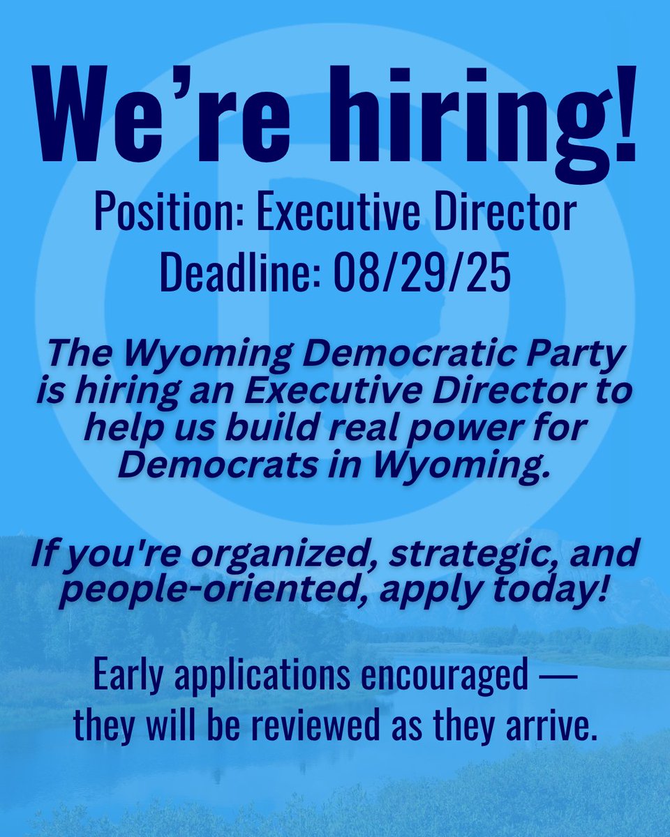 We're hiring!!! Head to wyodems.org/vacancy-execut… to find out how to apply.