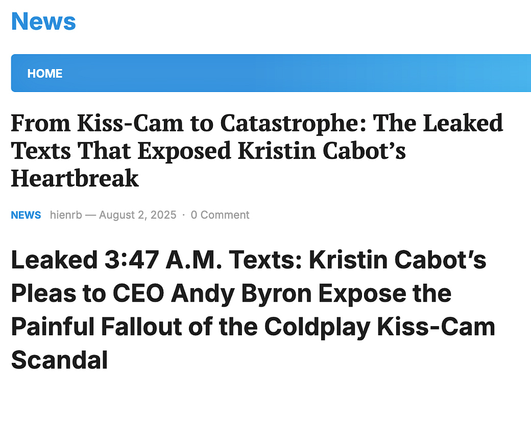 ReneAv1's tweet image. #KARMA 👀From Kiss-Cam to Catastrophe: The Leaked Texts That Exposed Kristin Cabot’s Heartbreak News hienrb — August 2, 2025 Leaked 3:47 A.M. Texts: Kristin Cabot’s Pleas to CEO Andy Byron Expose the Painful Fallout of the Coldplay Kiss-Cam Scandal
btuatu.com/hienrb/from-ki…