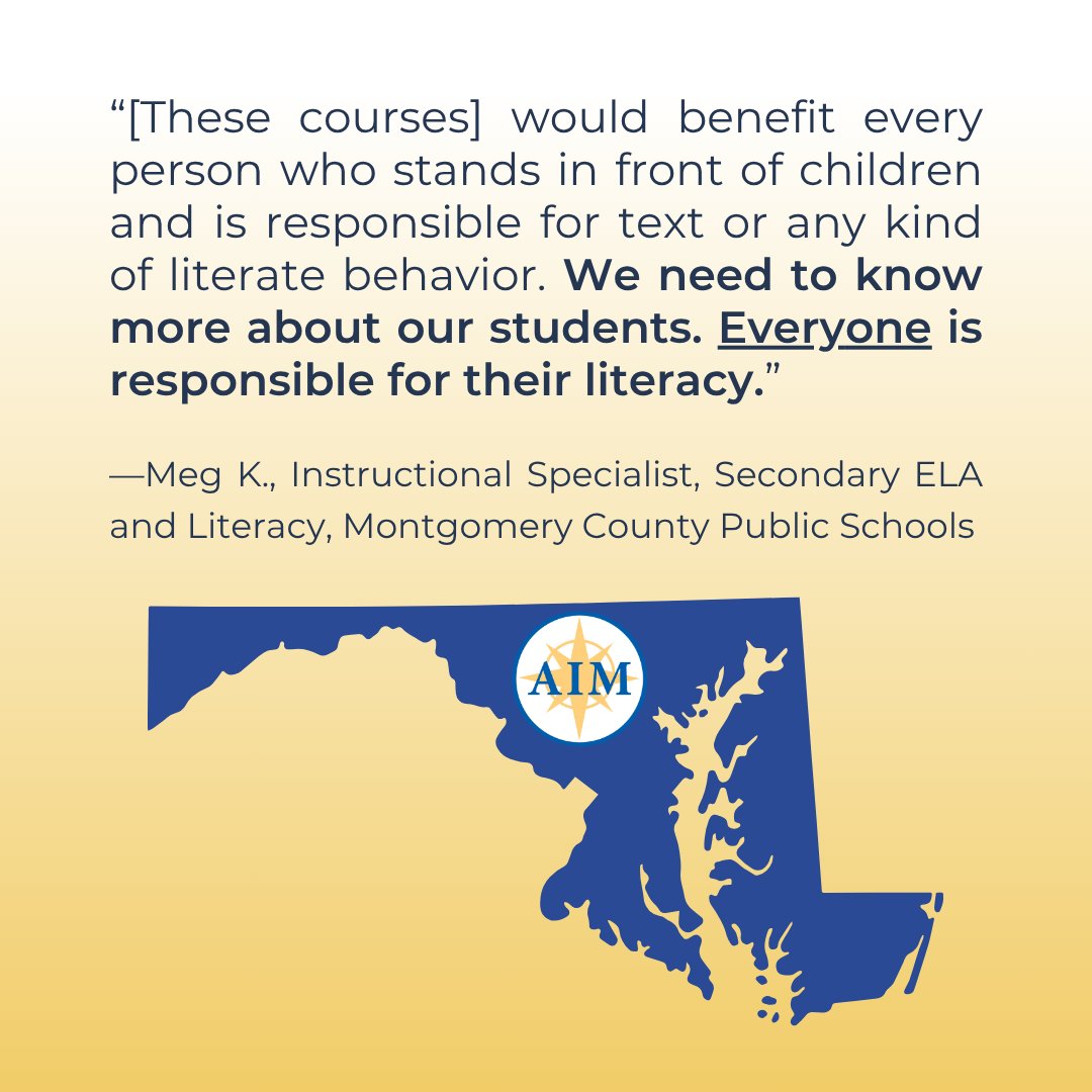 AIM Institute (@aimtolearn) on Twitter photo More than 450 Maryland education leaders have enrolled in the <a href="/MdPublicSchools/">Maryland State Department of Education</a> Pathways to Literacy Leadership course, and the results speak for themselves.
📊 Participants report a 24% increase in literacy leadership knowledge
🤝 82% say peer collaboration was the most valuable More than 450 Maryland education leaders have enrolled in the <a href="/MdPublicSchools/">Maryland State Department of Education</a> Pathways to Literacy Leadership course, and the results speak for themselves.
📊 Participants report a 24% increase in literacy leadership knowledge
🤝 82% say peer collaboration was the most valuable