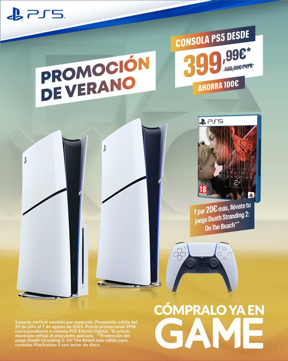 VideojuegosGAME's tweet photo. ☀ Este veranito estrena juegazos y consola al mejor precio! 🍹

🤑 Aprovecha las promociones PlayStation en GAME antes de que terminen. ¡Mira aquí! 👇
https://t.co/2t2uHjjuNP https://t.co/s9rlGK0dbM