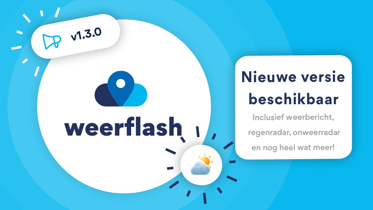 Weerflash krijgt vandaag een grote update! Ontdek onze #regenradar en #onweerradar in de #weerapp. Er is ook een weersverwachting actief voor komende dagen. Binnenkort nog meer nieuwigheden! Gratis bij te werken via onze website: weerflash.be