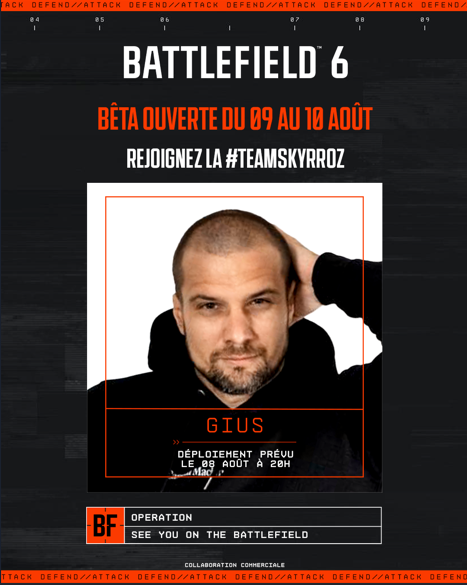 Lers amis, LA BETA DE BATTLEFIELD arrive je suis TROP HYPE! 

En plus avec la #TEAMSKYRROZ ça va être la folie j'ai trop envie de lancer le jeu! 

See you on THE BATTLEFIELD ce 8 Août à 20h ! 
#Publicite #TEAMSKYRROZ <a href="/BattlefieldEAFR/">#Battlefield France</a> 
Twitch.tv/Gius 
Publicite