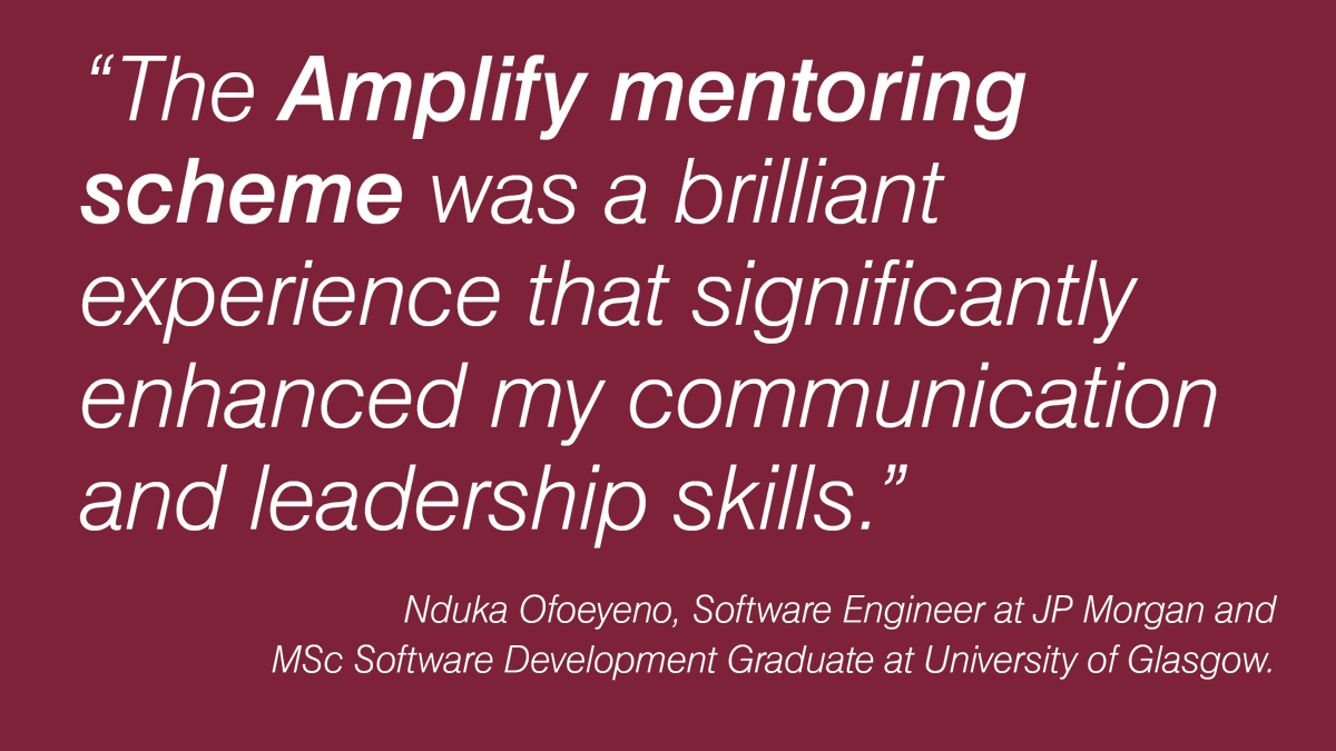 UofG SciEng (@uofgscieng) on Twitter photo Are you a STEM professional or graduate? Amplify Mentoring is looking for industry professionals to pair with students from backgrounds underrepresented in UK unis & STEM workforce.  
30 mins/month, online, over an academic year.  
Register by 17th Oct shorturl.at/ksP74 Are you a STEM professional or graduate? Amplify Mentoring is looking for industry professionals to pair with students from backgrounds underrepresented in UK unis & STEM workforce.  
30 mins/month, online, over an academic year.  
Register by 17th Oct shorturl.at/ksP74