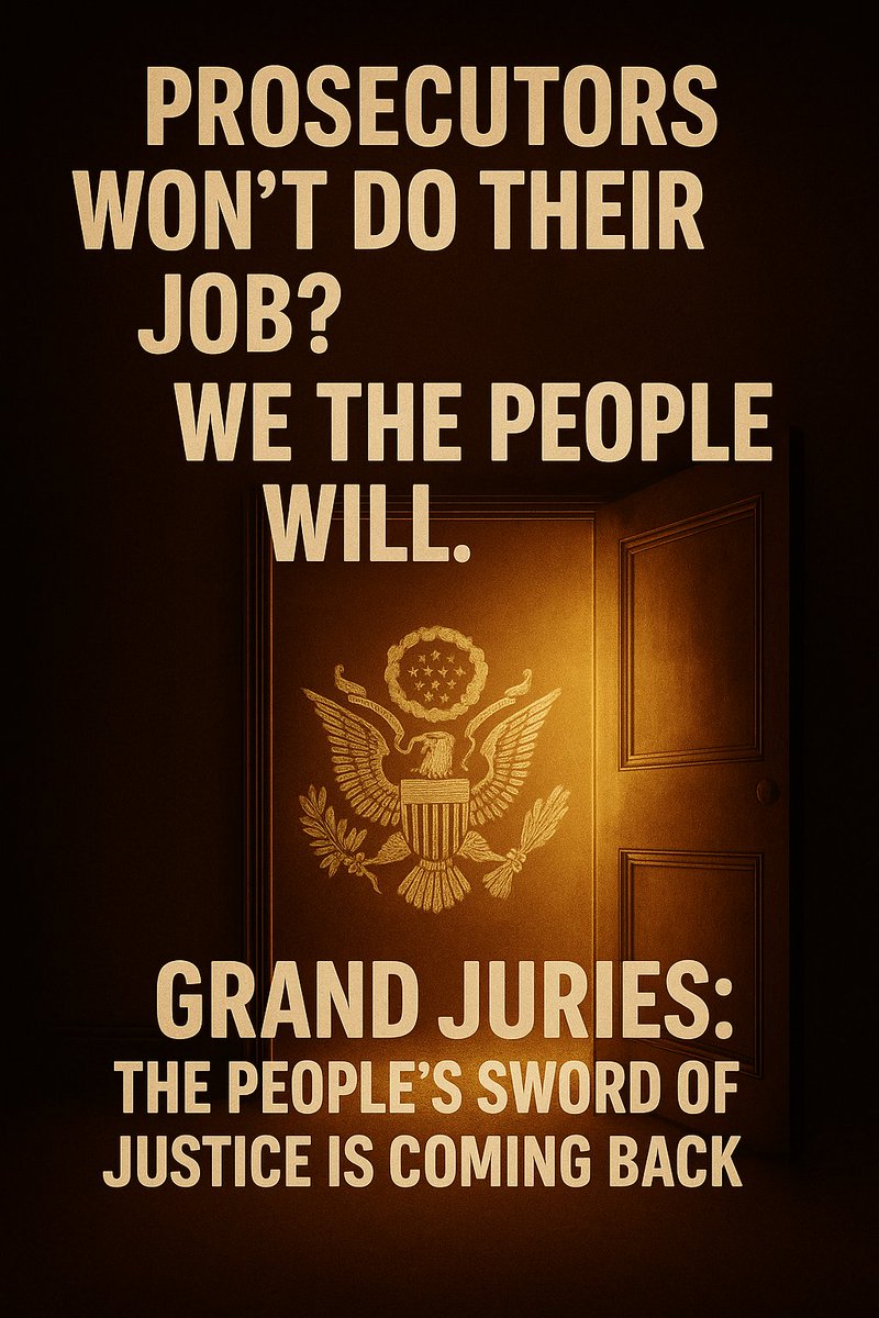 Alandavis37's tweet image. 🔥 GRAND JURIES: THE PEOPLE’S SWORD AGAINST CORRUPTION
What Is a Grand Jury?
A Grand Jury is a lawful assembly of the People, not government agents, whose sole purpose is to investigate wrongdoing — especially by government officials — and to decide whether there is enough…