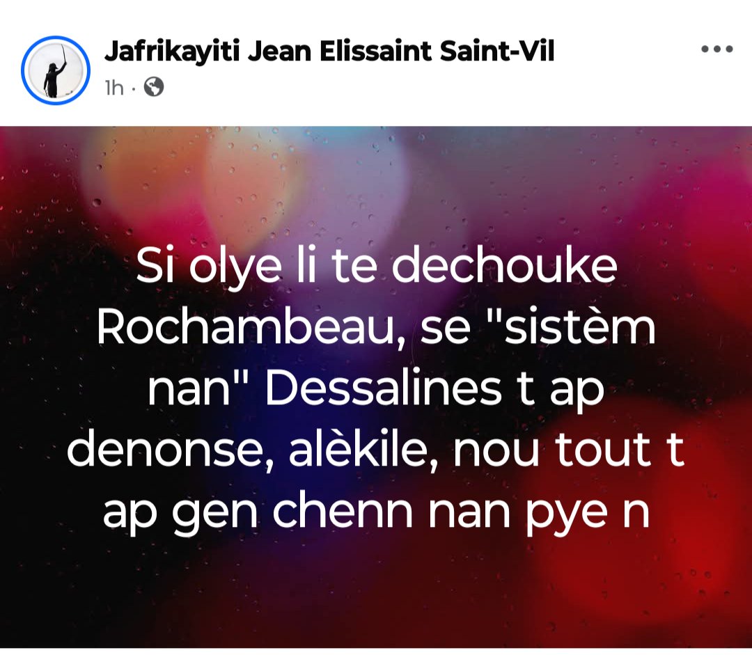 Jafrikayiti (@jafrikayiti) on Twitter photo Alarive "sistèm"! <a href="/SolQuebecHaiti/">Solidarité Québec-Haïti</a> <a href="/ErityeDesalin/">Eritye Papa Desalin</a> <a href="/manzechou/">Manzè CHOUBLAK</a> <a href="/Ayibopost/">AyiboPost</a> <a href="/JeanJacquesDes7/">Jean Jacques Dessalines 🇭🇹🇵🇸🇳🇪🇲🇱🇧🇫🇨🇺</a> <a href="/nouvelliste/">Le Nouvelliste</a> <a href="/rezo_nodwes/">RezoNòdwès</a> <a href="/Ayitipaobeyi/">Ayiti Senbòl Rezistans 🇭🇹</a> <a href="/FlanboV/">Flanbo verite</a> <a href="/cheryjeanfils/">Jean Fils Chéry</a> <a href="/jeanfilsaim2003/">Dr Jean Fils-Aimé</a> <a href="/AlterPresse/">AlterPresse</a> <a href="/GazetteHaiti/">Gazette Haiti</a> <a href="/AkListwa/">Pou Laverite ak Pou Listwa</a> <a href="/windyphele/">Windy Phele</a> <a href="/EtantDupain/">ED</a> <a href="/Ezilidanto/">Èzili Dantò</a> <a href="/EDanticat/">Edwidge Danticat</a> <a href="/bettinna/">Bettinna ⚔️ 🇭🇹</a> <a href="/mawonanndi/">Mawon Ann Di Èzli 🤴🏿✊🏿</a> Alarive "sistèm"! <a href="/SolQuebecHaiti/">Solidarité Québec-Haïti</a> <a href="/ErityeDesalin/">Eritye Papa Desalin</a> <a href="/manzechou/">Manzè CHOUBLAK</a> <a href="/Ayibopost/">AyiboPost</a> <a href="/JeanJacquesDes7/">Jean Jacques Dessalines 🇭🇹🇵🇸🇳🇪🇲🇱🇧🇫🇨🇺</a> <a href="/nouvelliste/">Le Nouvelliste</a> <a href="/rezo_nodwes/">RezoNòdwès</a> <a href="/Ayitipaobeyi/">Ayiti Senbòl Rezistans 🇭🇹</a> <a href="/FlanboV/">Flanbo verite</a> <a href="/cheryjeanfils/">Jean Fils Chéry</a> <a href="/jeanfilsaim2003/">Dr Jean Fils-Aimé</a> <a href="/AlterPresse/">AlterPresse</a> <a href="/GazetteHaiti/">Gazette Haiti</a> <a href="/AkListwa/">Pou Laverite ak Pou Listwa</a> <a href="/windyphele/">Windy Phele</a> <a href="/EtantDupain/">ED</a> <a href="/Ezilidanto/">Èzili Dantò</a> <a href="/EDanticat/">Edwidge Danticat</a> <a href="/bettinna/">Bettinna ⚔️ 🇭🇹</a> <a href="/mawonanndi/">Mawon Ann Di Èzli 🤴🏿✊🏿</a>