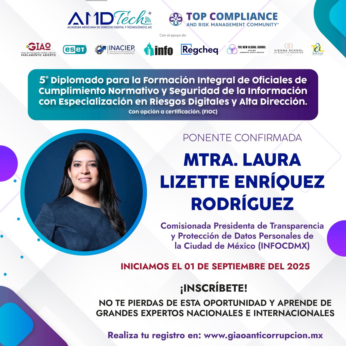 ✅Falta menos para el inicio del 5° Diplomado en Formación Integral de Oficiales de Cumplimiento Normativo y Seguridad de la Información, con enfoque en Riesgos Digitales y Alta Dirección. Con opción de certificación (FIOC).

🔗 Inscríbete aquí: giaoanticorrupcion.mx/eventos/#event…