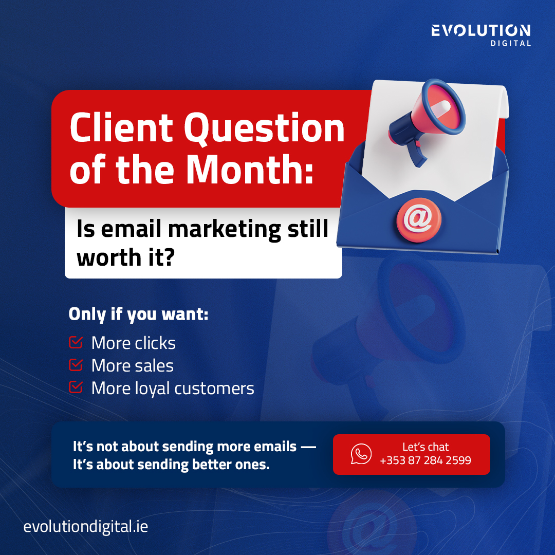 “Is email marketing still worth doing?”

Short answer: Absolutely — if you do it right.

Email isn’t dead. Bad email is.

Want help setting up a sequence that actually drives action?
📲 DM us or WhatsApp: +353 87 284 2599

#EmailMarketing