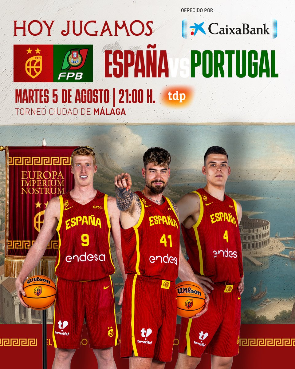 HOY es el día‼️ HOY vuelve #LaFamilia 🤟

Primer partido amistoso para preparar el #EuroBasket 🔥

🏆 Torneo Ciudad de Málaga
🇪🇸🆚🇵🇹
📆 5 de agosto
⏰ 21:00h
📺 <a href="/teledeporte/">Teledeporte</a> 

#ImperiumNostrum #SomosEquipo