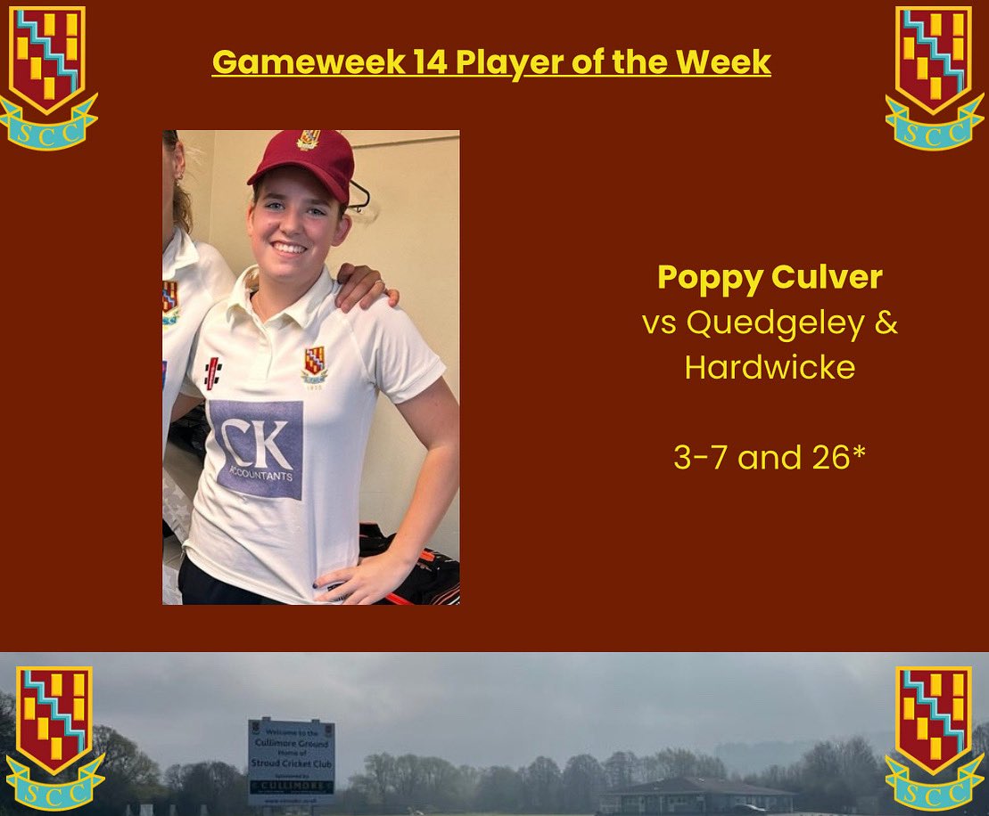 Gameweek 14 POTW 🏏

Poppy Culver takes it this week with her performance key to the Ladies’ win on Sunday 🏏

<a href="/swsportsnews/">South West Sports News</a> <a href="/StroudTimes/">Stroud Times</a> 

#bepartofit #Stroud