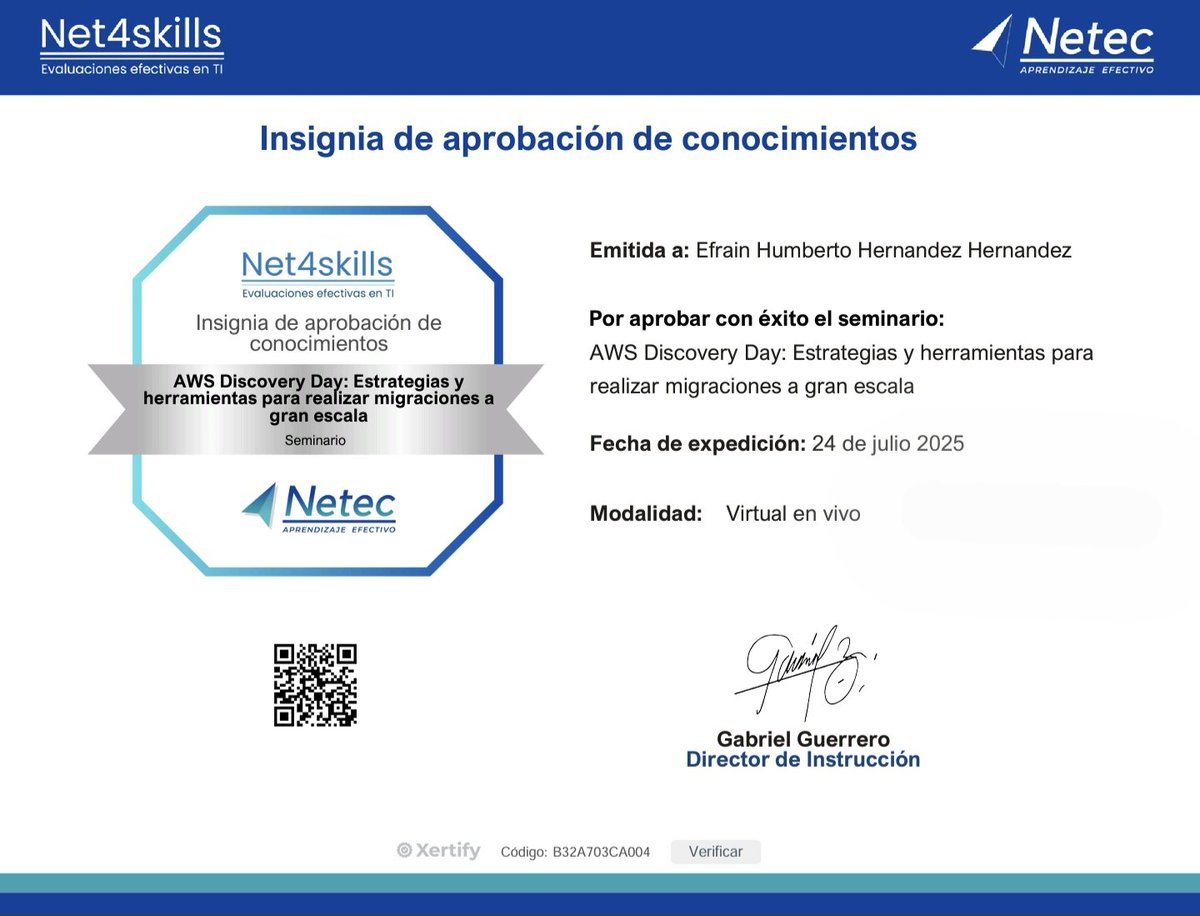 Efrainx3H's tweet image. Celebrating my new certificate of approval of knowledgell 
#Netec #Net4skills