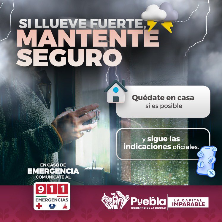 🌧️ En esta temporada de lluvias, tu seguridad es lo más importante.

🔌 Desconecta aparatos eléctricos durante tormentas.
🧰 Revisa techos, bajadas de agua y coladeras en casa.