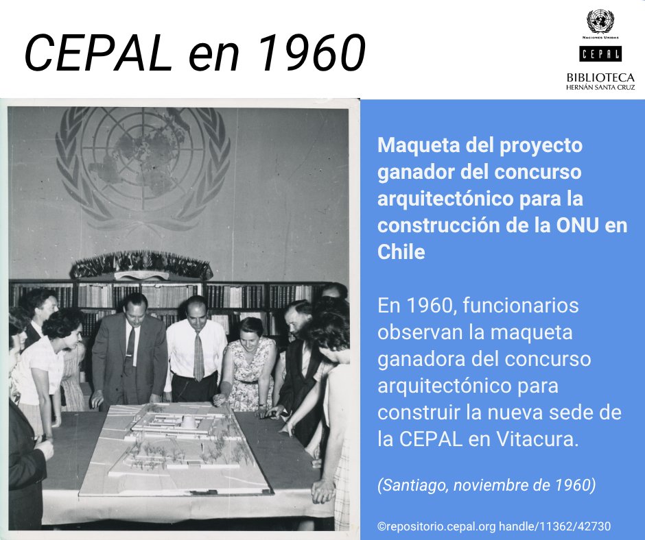 🏛️ El edificio de la ONU en Chile, sede de la CEPAL, es un ícono del modernismo de los años 60.

Seleccionado entre 40 propuestas, el diseño ganador fue de #EmilioDuhart con Goycoolea, De Groote y Santelices.

📸 Santiago, 1960 

#HistoriaCEPAL