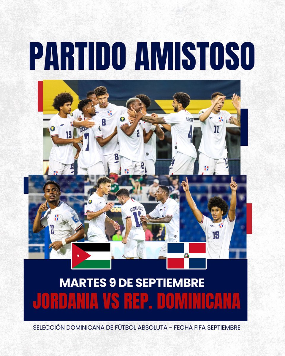 ¡BUENAS NOTICIAS! 🥹❤️💙

Nuestras Selección Dominicana Absoluta se enfrentará a Jordania en un partido amistoso en la fecha FIFA de Septiembre 🙌🏻🇩🇴⚽️