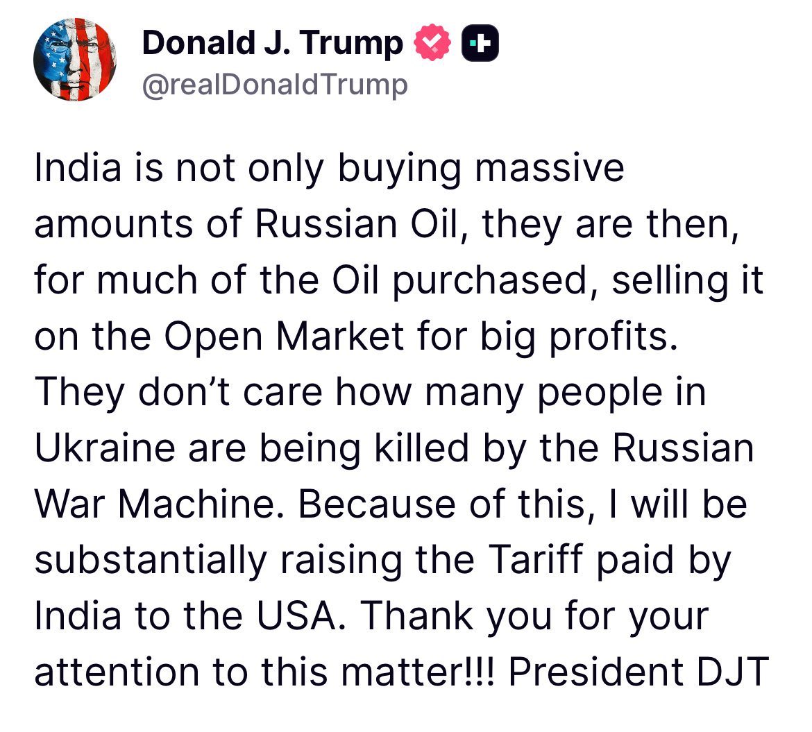 The man who dropped bombs, hugged dictators &amp; let Gaza burn now cries for Ukraine?
Trump, you made money off war don’t pretend to be a saint.
You’re not angry about oil or Ukraine.
You’re just mad the world stopped buying your lies.India doesn’t need your approval and never did.