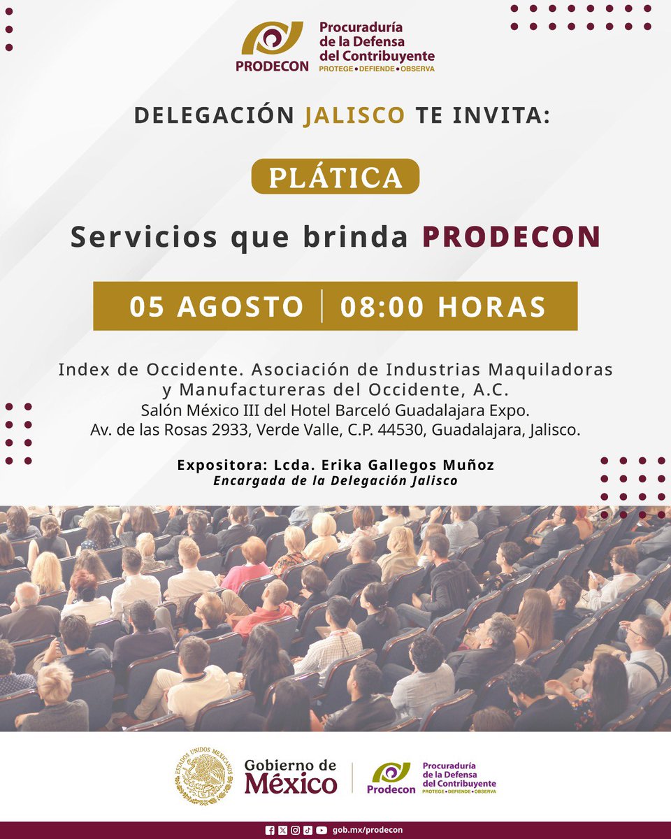 🎙️ ¡Te invitamos a nuestra plática informativa en #Jalisco!

¿Tienes dudas sobre tus obligaciones fiscales?
¿Requieres asesoría especializada y gratuita en temas tributarios?

#PRODECON está para apoyarte, y en esta sesión te explicaremos cómo acceder a nuestros servicios de