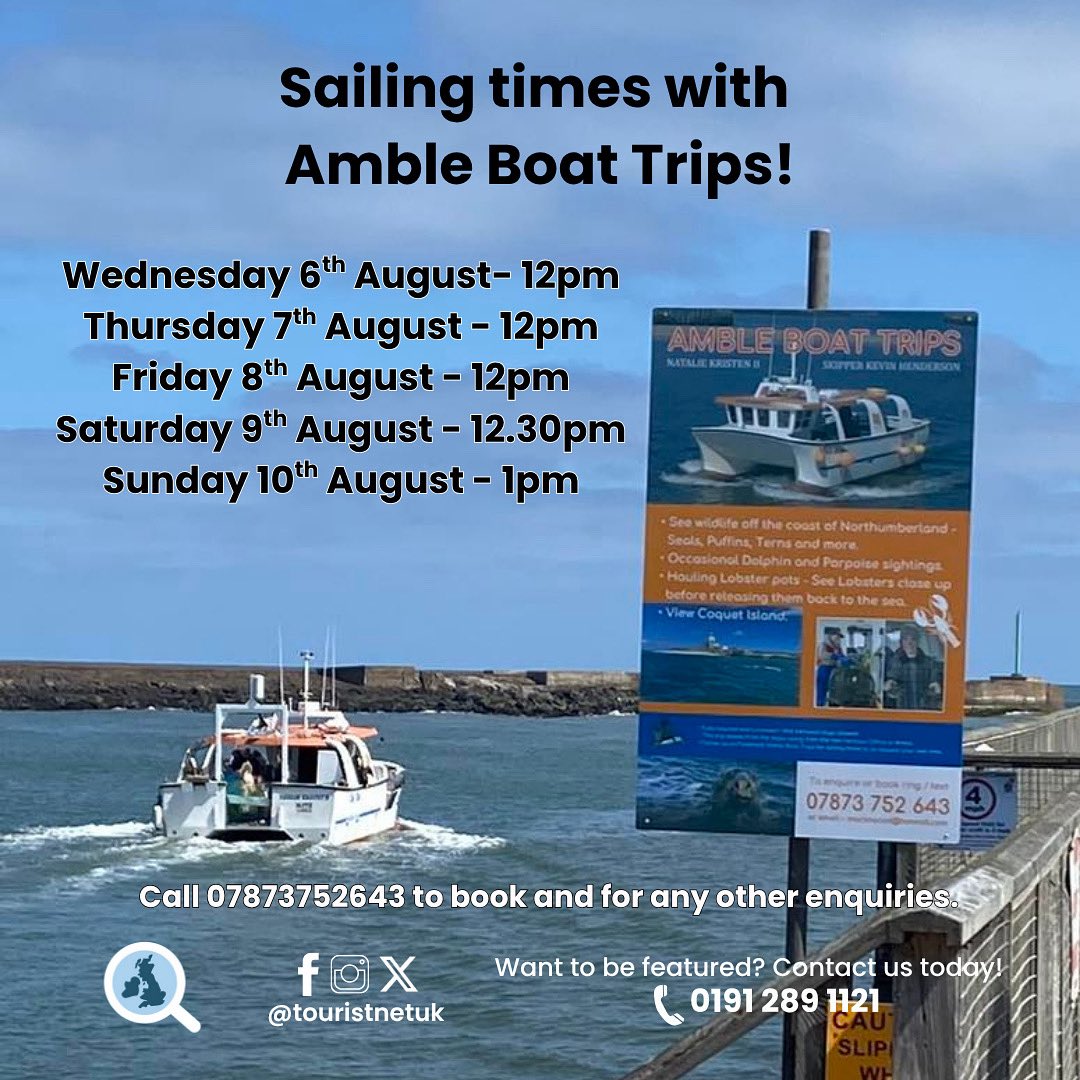 No trips on Monday or Tuesday due to severe weather conditions. But why not join Amble Boat Trips on any of the other sailing trips?! 🤩

Get ready to see amazing views, cute puffins and seals and have a lot of fun! 

#amble #ambleboattrips #seals #puffins