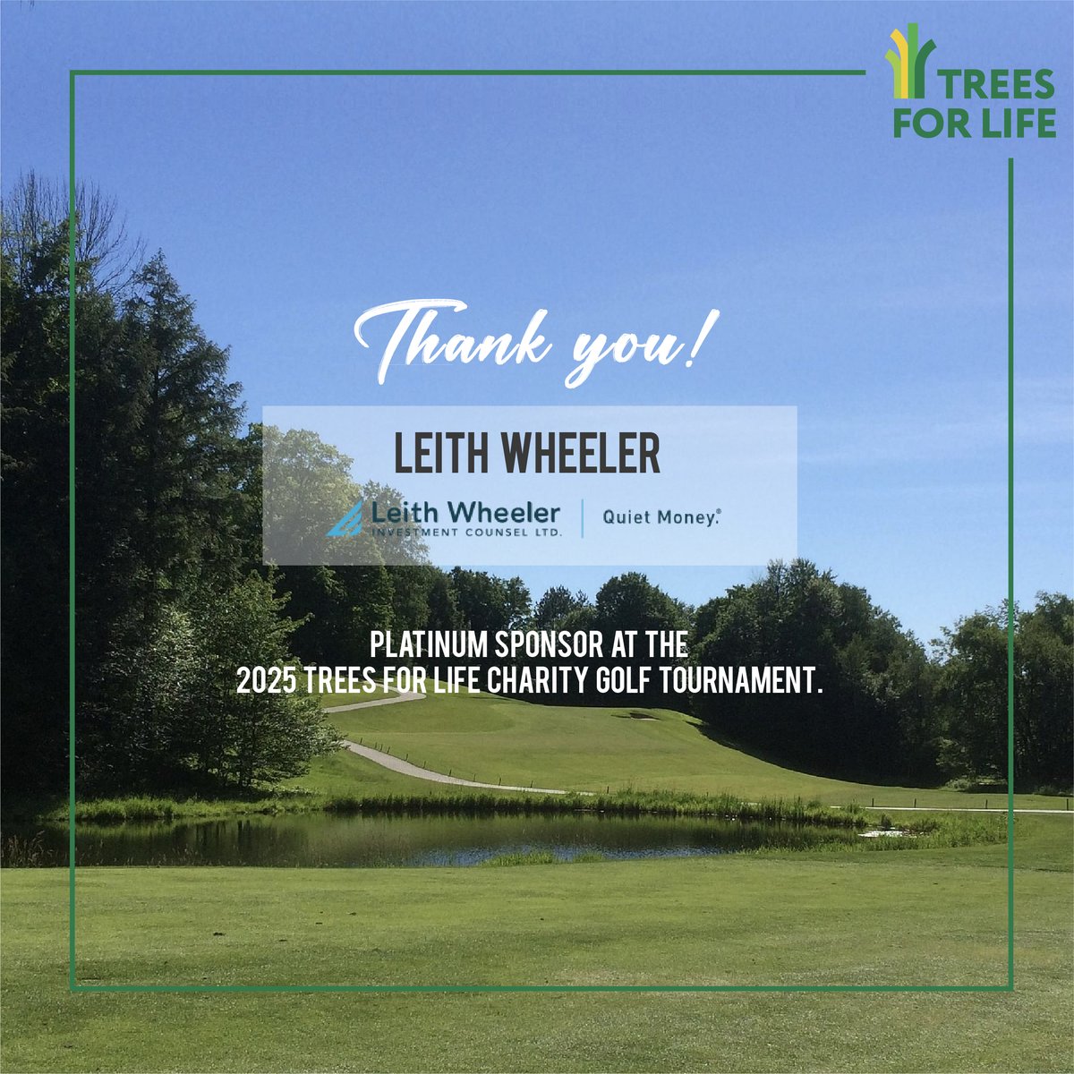 Thank you to @LeithWheeler, Platinum Sponsor for the 2025 Trees for Life Charity Golf Tournament on Thursday, August 21!