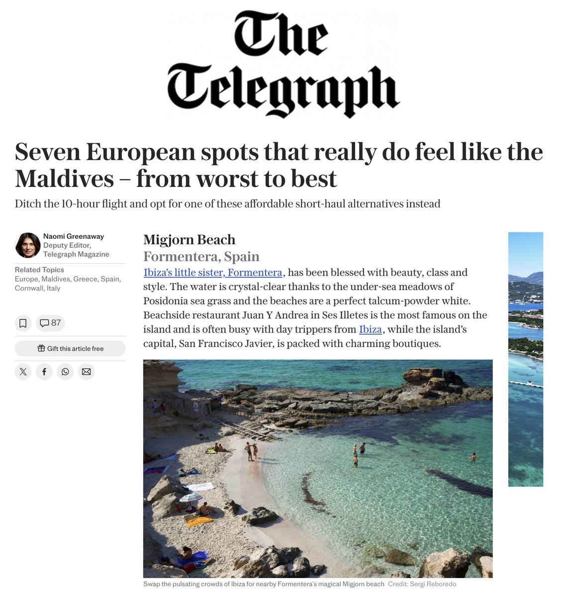 En el apartado internacional también destacan mis publicaciones en ek CONDE NAST TRAVELLER y en el THE TELEGRAPH