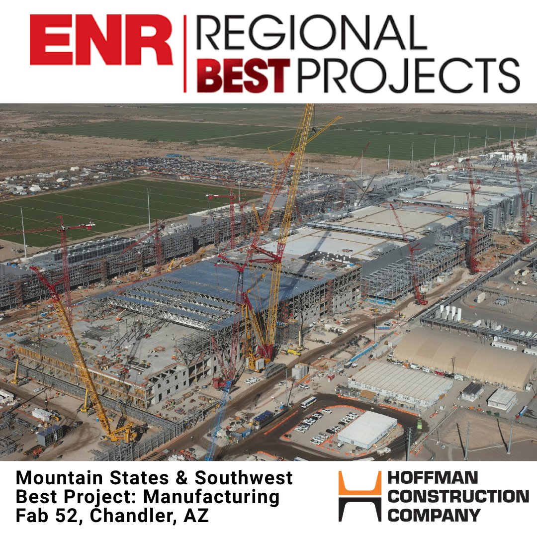 We’re proud to share that our Fab 52 project in Arizona was named 2025 Best Project in Manufacturing by ENR!

Fab 52 isn’t just the largest fab we’ve ever built, it’s a milestone in advanced manufacturing construction. 
#enrbestprojects #advancedmanufacturing #HoffmanBuilds