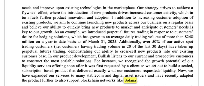 Bullish SEC备案文件中关于Solana合作的片段