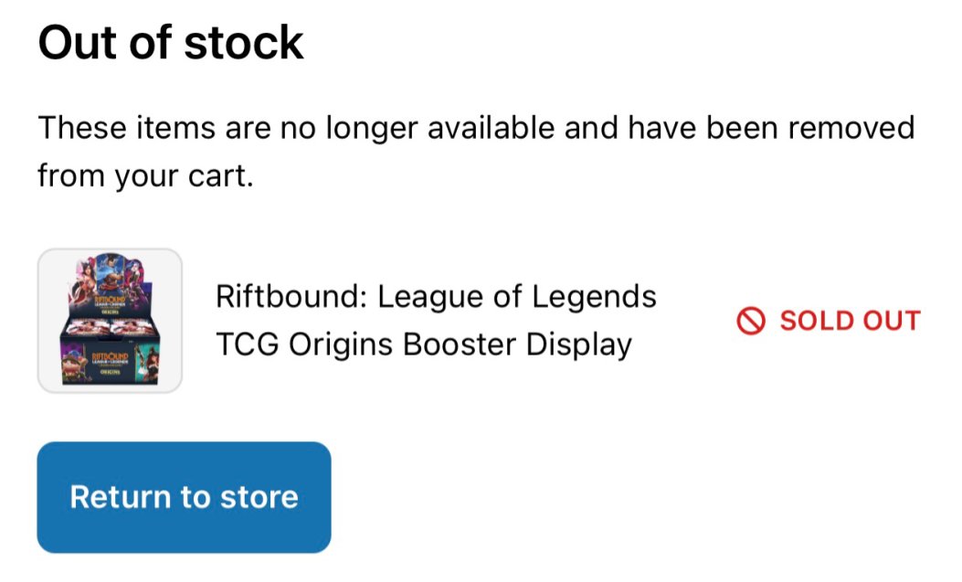 After 20 minutes, the Riot Games Merch is now displaying that the Booster Display boxes are out of stock.