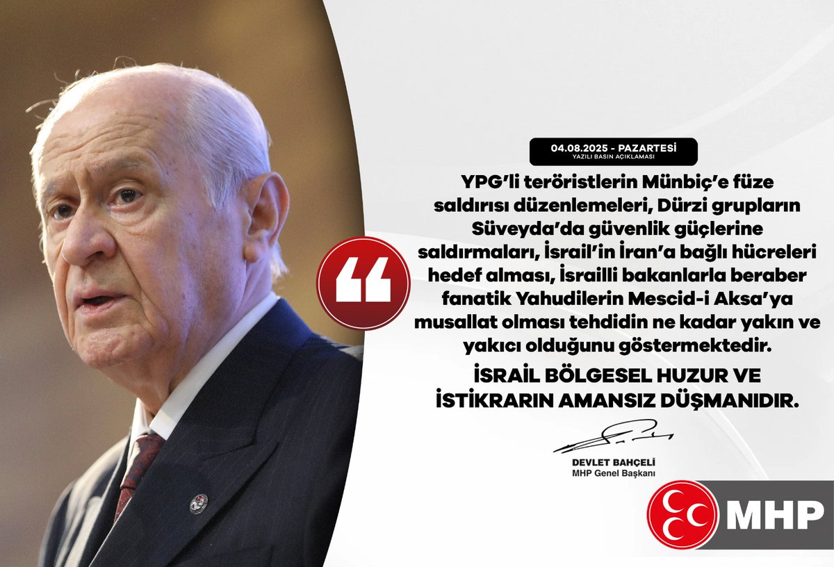 YPG’li teröristlerin Münbiç’e füze saldırısı düzenlemeleri, Dürzi grupların Süveyda’da güvenlik güçlerine saldırmaları, İsrail’in İran’a bağlı hücreleri hedef alması, İsrailli bakanlarla beraber fanatik Yahudilerin Mescid-i Aksa’ya musallat olması tehdidin ne kadar yakın ve