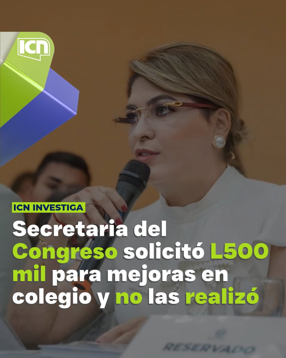 #ICNinvestiga🔴| 𝐒𝐞𝐜𝐫𝐞𝐭𝐚𝐫𝐢𝐚 𝐝𝐞𝐥 𝐂𝐨𝐧𝐠𝐫𝐞𝐬𝐨 𝐬𝐨𝐥𝐢𝐜𝐢𝐭𝐨́ 𝐋𝟓𝟎𝟎 𝐦𝐢𝐥 𝐩𝐚𝐫𝐚 𝐦𝐞𝐣𝐨𝐫𝐚𝐬 𝐞𝐧 𝐜𝐨𝐥𝐞𝐠𝐢𝐨 𝐲 𝐧𝐨 𝐥𝐚𝐬 𝐫𝐞𝐚𝐥𝐢𝐳𝐨́

La diputada Luz Angélica Smith (<a href="/angelicaS_HN/">Angélica Smith</a>), actual secretaria del Congreso Nacional, gestionó 500,000