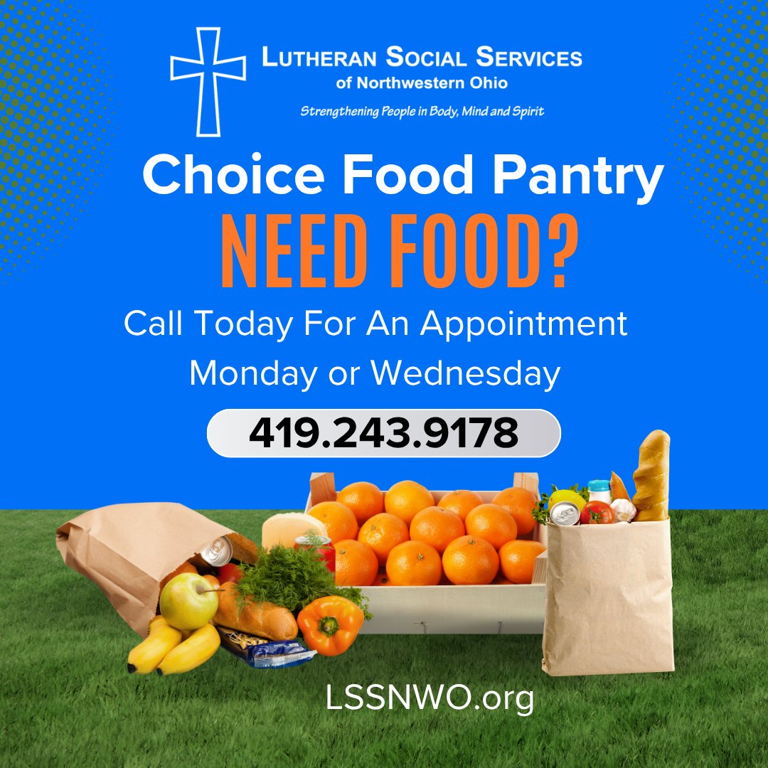 ATTENTION: Our Choice Food Pantry appointments are available for Tuesday! Call 419.243.9178 today (Monday) from 9:15 AM to 12:15 PM or 1:15 PM to 4:30 PM for an appointment 😊 #Share #Community #FoodPantry #SocialServices #Highlight #ContactUs #Everyone #Toledo #Ohio #LSSNWO #LSS