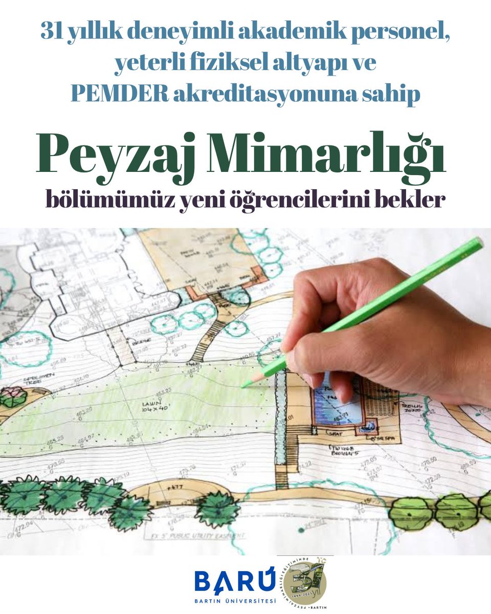 BARÜ_PEM (@peyzajbartinuni) on Twitter photo 31 yıllık deneyimli akademik personel, yeterli fiziksel altyapı ve #PEMDER akreditasyonuna sahip Bartın Üniversitesi Peyzaj Mimarlığı bölümümüz yeni öğrencilerini bekler.
<a href="/baruedutr/">Bartın Üniversitesi</a> <a href="/profdraakkaya/">Prof. Dr. Ahmet AKKAYA</a> <a href="/BARUMuhendislik/">BARÜ Mühendislik Mimarlık ve Tasarım Fakültesi</a>
#BARÜ #yks2025 #Bartın #BartınÜniversitesi 31 yıllık deneyimli akademik personel, yeterli fiziksel altyapı ve #PEMDER akreditasyonuna sahip Bartın Üniversitesi Peyzaj Mimarlığı bölümümüz yeni öğrencilerini bekler.
<a href="/baruedutr/">Bartın Üniversitesi</a> <a href="/profdraakkaya/">Prof. Dr. Ahmet AKKAYA</a> <a href="/BARUMuhendislik/">BARÜ Mühendislik Mimarlık ve Tasarım Fakültesi</a>
#BARÜ #yks2025 #Bartın #BartınÜniversitesi