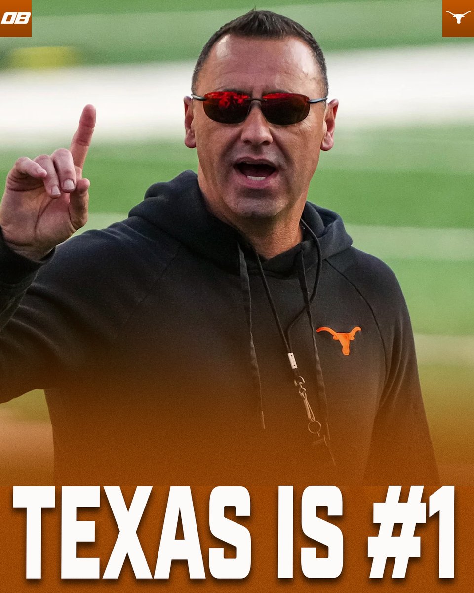 Texas is #1 in the Coaches Poll! 🤘

Top 5:
1. Texas
2. Ohio State
3. Penn State
4. Georgia
5. Notre Dame