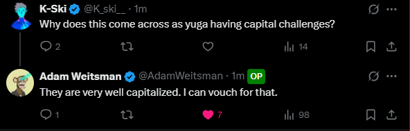 Yuga will still live rent free in peoples minds.  Yuga does not need money. 

The most face melting arc will soon be upon us