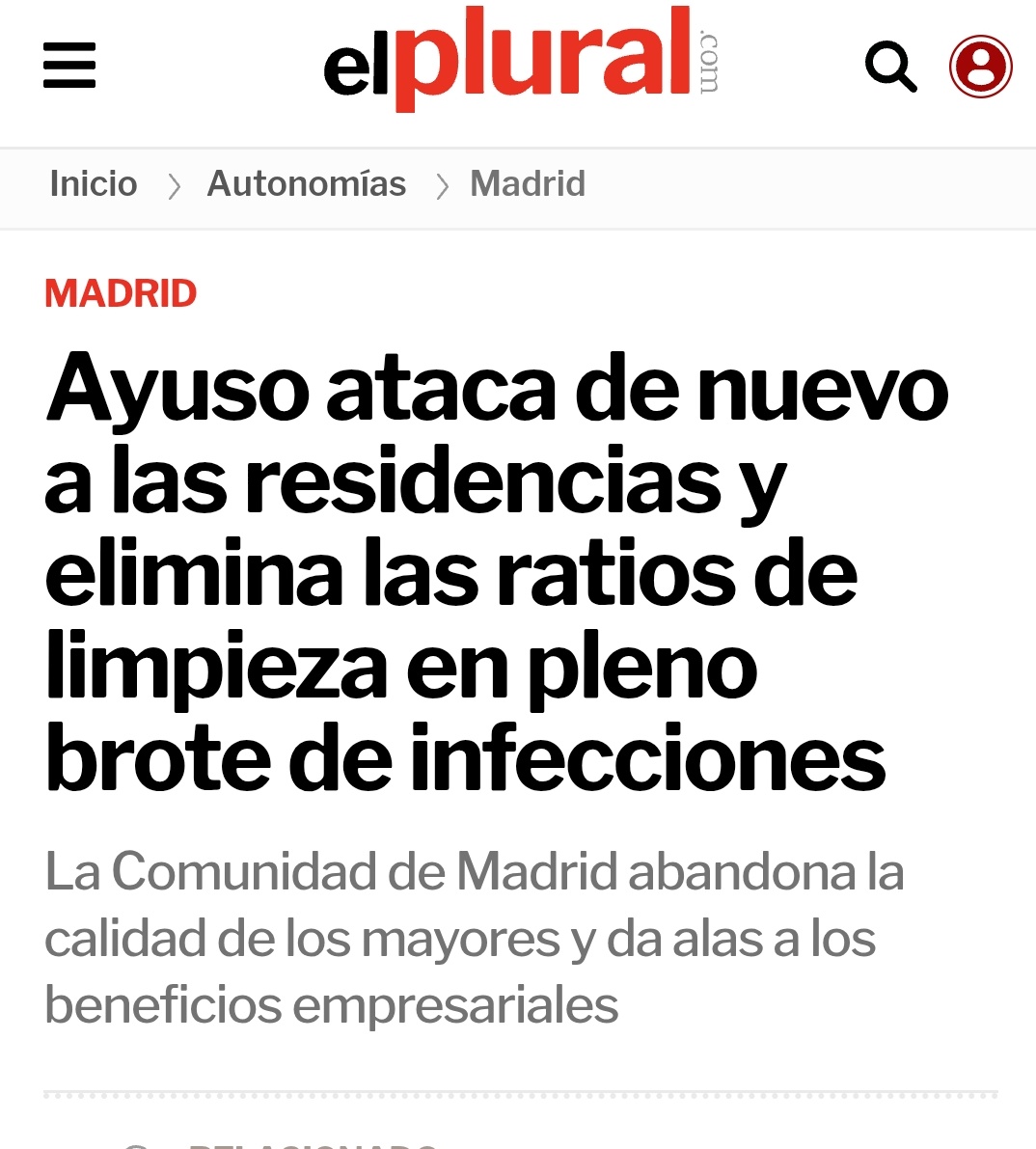 Ayuso ataca de nuevo a las #residencias y elimina las ratios de limpieza en pleno brote de infecciones. No se arrepiente de sus protocolos ni de las 7291 personas que murieron sufriendo. Por eso da chinches y miseria a los mayores. 
#AyusoAPrision7291 elplural.com/autonomias/mad…