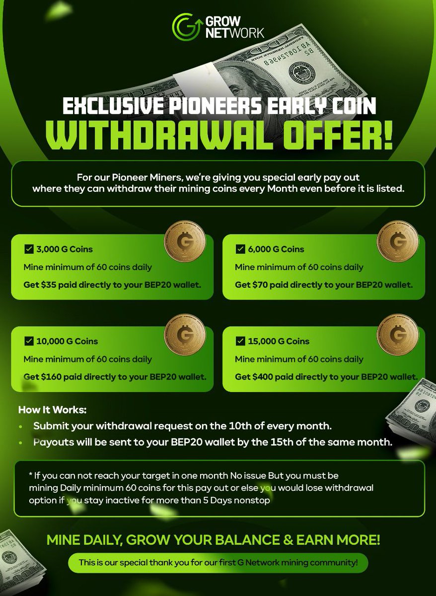 Join G Network!🌟
To;
💰 Earn Gaming Coins daily
🚀 Free to start
🔗 Global community

Your Referral Code:Olajose007

Download Grow Network App:
play.google.com/store/apps/det…

Join thousands of users already earning Gaming Coins! 

#GrowNetwork #GamingCoin #EarnDaily