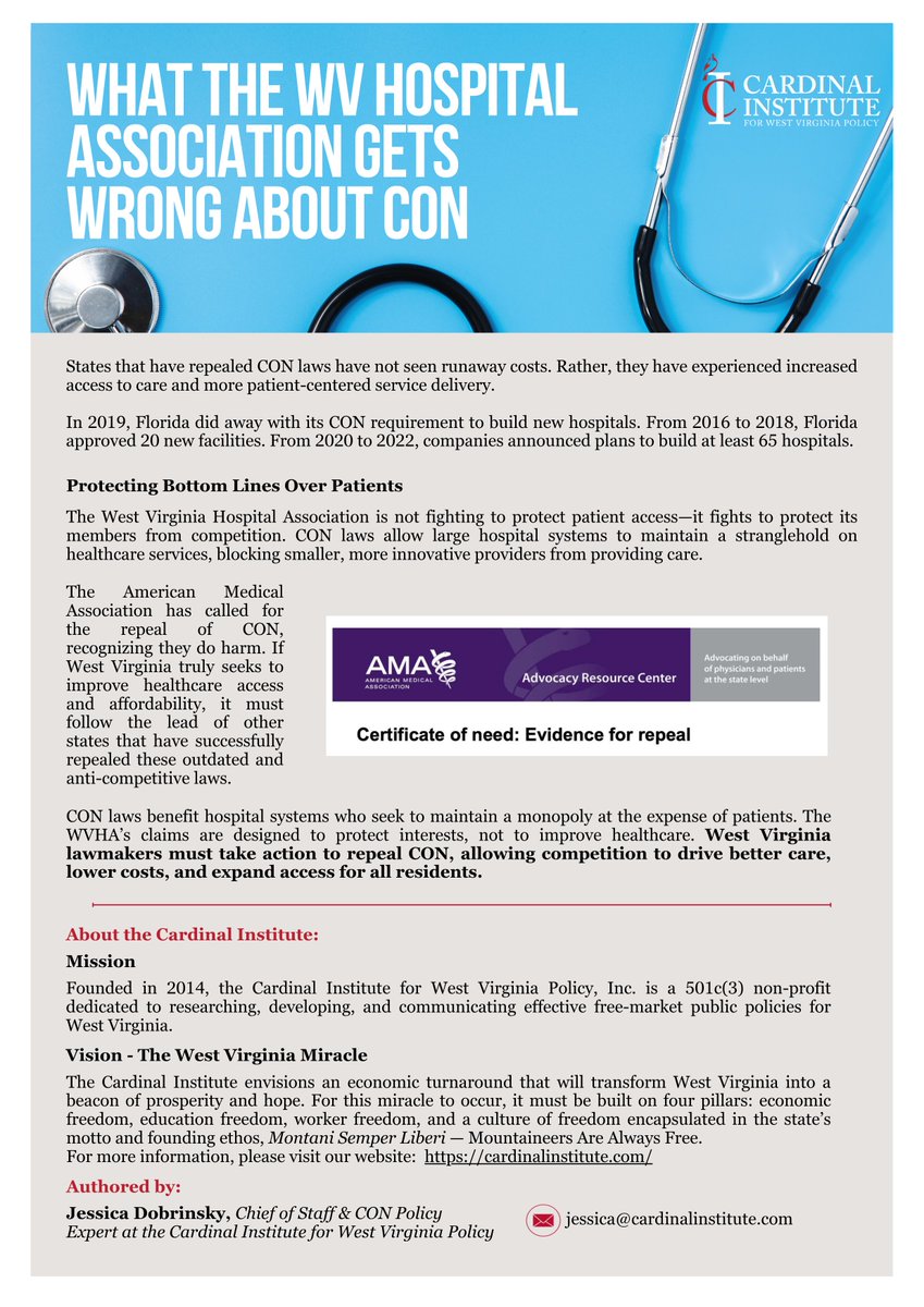 Certificate of Need laws don't protect patients—they protect monopolies. 

Bureaucrats use them to crush competition, while West Virginians pay more and get less.

This isn't about healthcare quality. It's government-endorsed cronyism. #endCON
