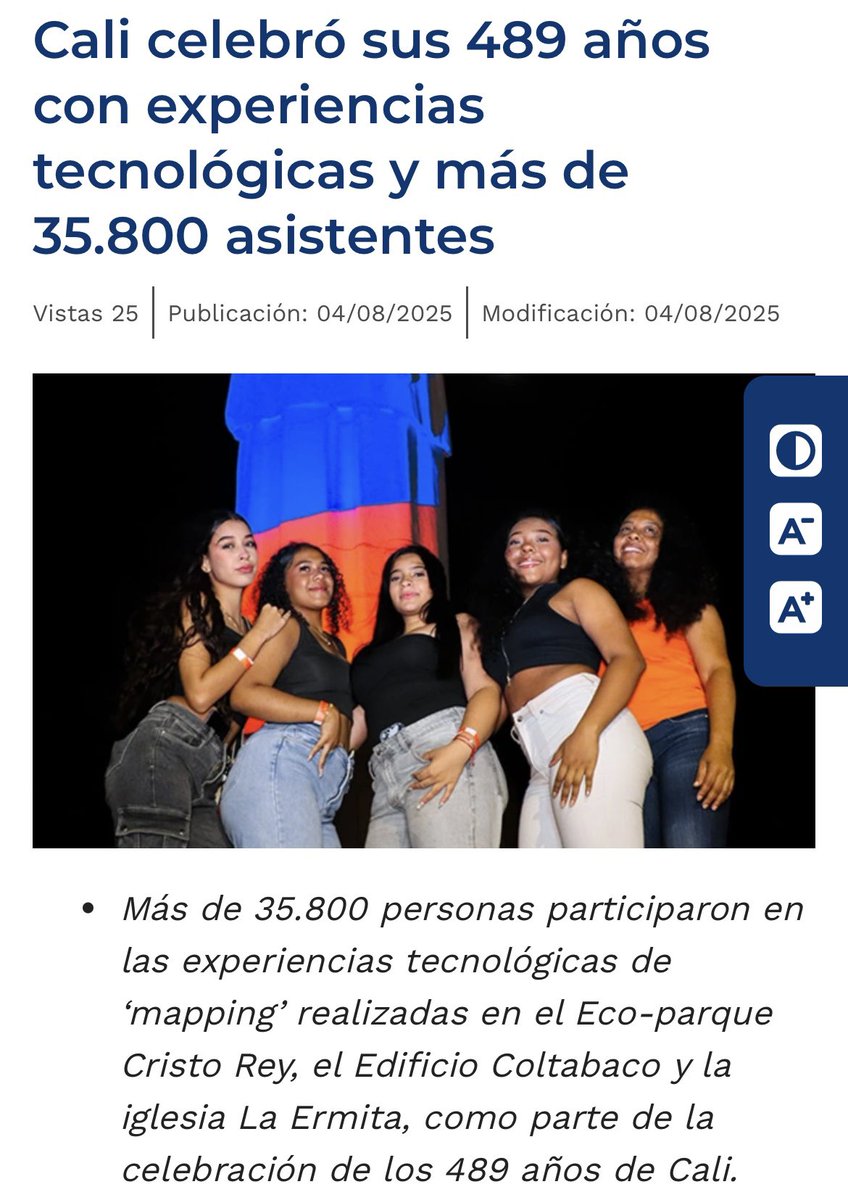 Arrancó el Petronio, pero no olvidamos que 35.800 personas celebraron el cumpleaños 489 de Cali con las experiencias tecnológicas en Cristo Rey, La Ermita y Coltabaco.

¡Gracias, Cali, por brillar con nosotros! 💫

Más información 👉 cali.gov.co/publicaciones/…