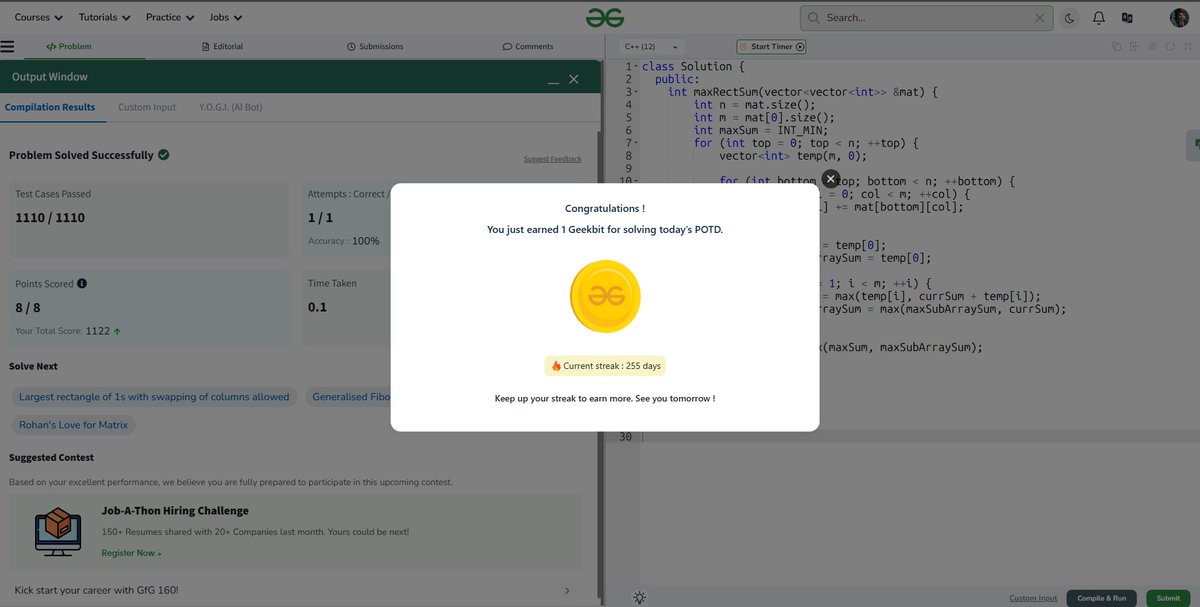 codes_anurag's tweet image. Day 255 of #gfg160daysofcoding
255th Day, 255th problem Solved !! The Streak Continues
#geekforgeeks @geeksforgeeks #gfg160daysofcoding