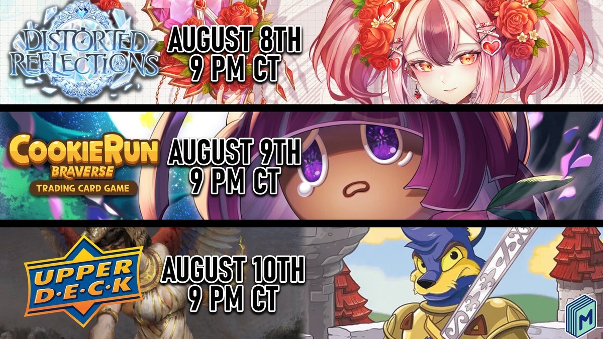 Maindeck Dan (@maindeckgames) on Twitter photo THREE livestreams coming up this weekend! They're all up on the channel so head on over and get ready for tons of pack opening!
We've got <a href="/grandarchivetcg/">Grand Archive TCG</a> Distorted Reflections on Friday, <a href="/CRBraverseEN/">CookieRun: Braverse TCG (EN)</a> on Saturday, and <a href="/UpperDeckEnt/">Upper Deck Entertainment</a>'s Rush of Ikorr and Neopets on Sunday! THREE livestreams coming up this weekend! They're all up on the channel so head on over and get ready for tons of pack opening!
We've got <a href="/grandarchivetcg/">Grand Archive TCG</a> Distorted Reflections on Friday, <a href="/CRBraverseEN/">CookieRun: Braverse TCG (EN)</a> on Saturday, and <a href="/UpperDeckEnt/">Upper Deck Entertainment</a>'s Rush of Ikorr and Neopets on Sunday!