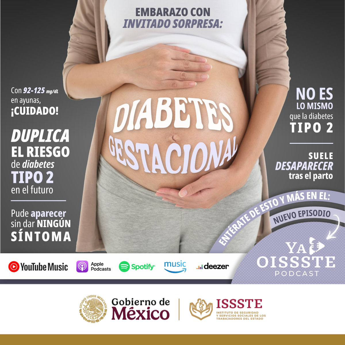 ISSSTE_mx's tweet photo. 🎙️ ¡Nuevo episodio de #YaOISSSTE! 😍

La diabetes gestacional es como ese invitado incómodo que nadie espera en el baby shower… 😩 aparece sin avisar y puede complicar la salud de mamá y del bebé.

Escúcha a nuestro invitado, el doctor Serafín García, y a nuestra querida locutora Génesis Sainez, en: https://t.co/Sfqhvle1hA y entérate de todo lo que necesitas saber para que no te agarre por sorpresa.

¡Prevén y disfruta un embarazo sano! 🤰🏻💙