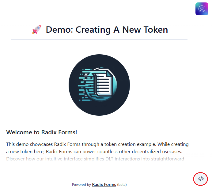 RadixForms's tweet image. You can now view the source of a Radix Form (desktop only).
Just click the circled button in the screenshot.
A small feature for those who build and learn by digging deeper.
Try it here: app.radixforms.com/forms?id=radix…
#Radix #Builders #DoItForDan
