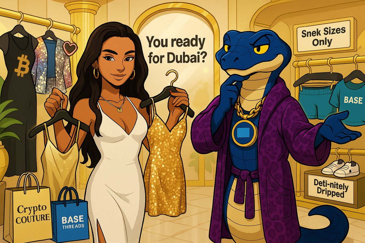 BasedSnek (@basedsnekcto) on Twitter photo 🧥👠 FIT CHECK: DUBAI EDITION
Mel’s serving heat, I’m just tryna avoid looking like a Layer 1 gas fee.
We hittin the Dubai Crypto Odyssey like it’s fashion week on <a href="/base/">Base</a>.
Y’all ready for this?
<a href="/melimeen/">MEL</a> 🔥 | #BuiltOnBase 🟦 | $SNEK 🐍 🧥👠 FIT CHECK: DUBAI EDITION
Mel’s serving heat, I’m just tryna avoid looking like a Layer 1 gas fee.
We hittin the Dubai Crypto Odyssey like it’s fashion week on <a href="/base/">Base</a>.
Y’all ready for this?
<a href="/melimeen/">MEL</a> 🔥 | #BuiltOnBase 🟦 | $SNEK 🐍