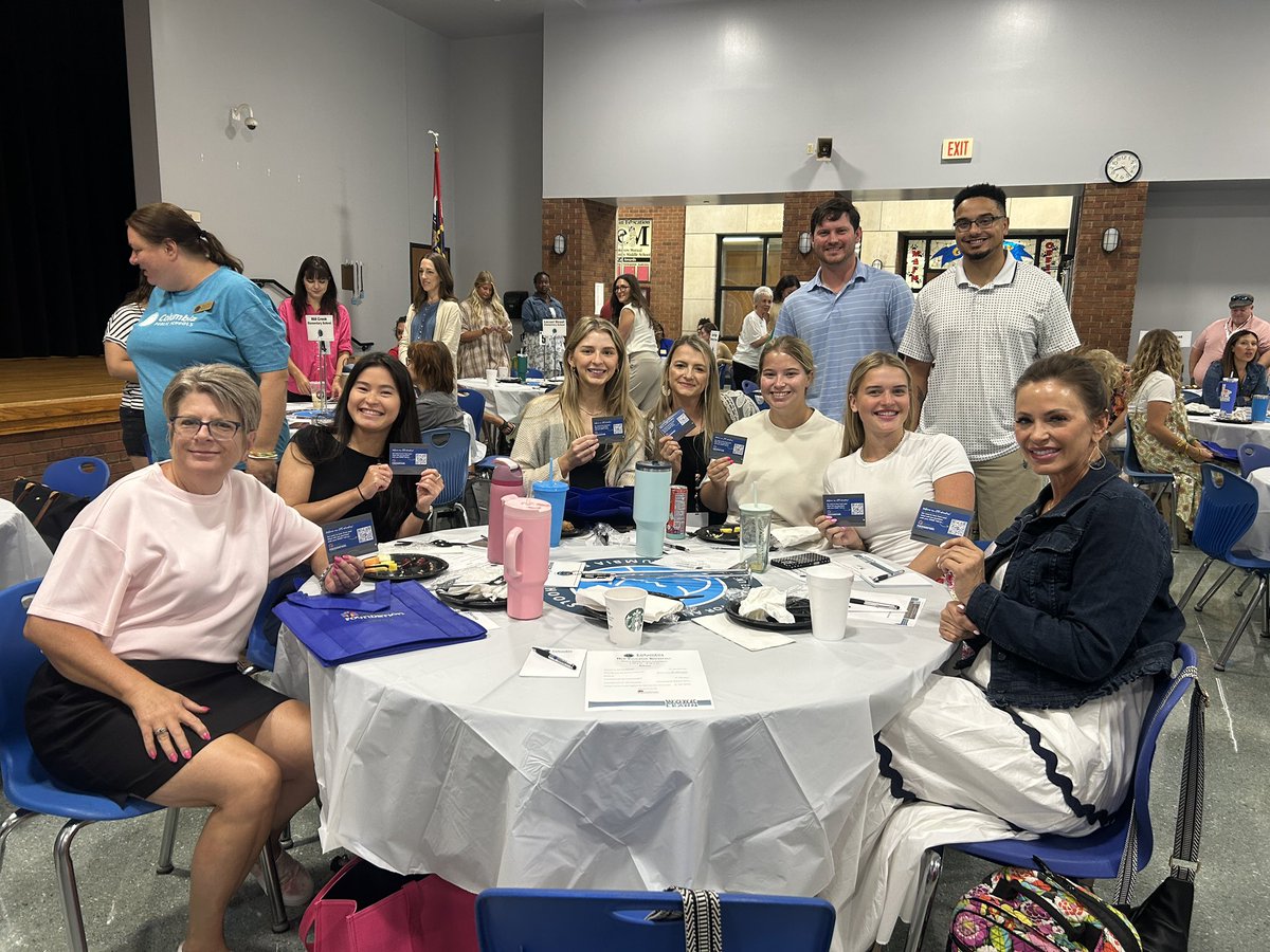 Cedar Teachers at New Educator Breakfast with their generous gifts from Columbia Public Schools Foundation! #CREateLeaders #CPSBest