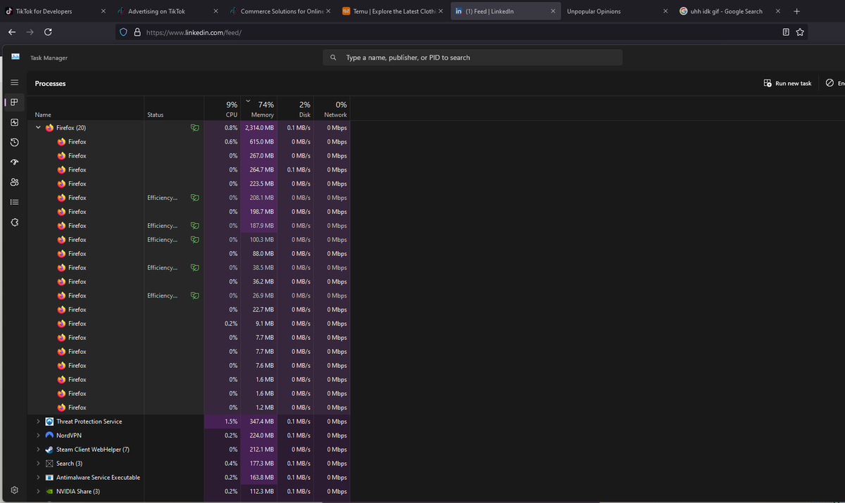 ThinkerThe26147's tweet image. I ONLY HAD 1 #FIREFOX WINDOW OPEN BUT HAD AT LEAST 20 #INSTANCES OF FIREFOX OPEN IN MY TASK MANAGER.

THEY WERE PROBABLY DOING SOME #ILLEGAL #UNAUTHORIZED #PEER2PEER SHARING ON A #HACKED #NETWORK IN WHICH THEY WERE #MANIPULATING #DATA 

#FBI 
#DISRUPTION
#CORRUPTION