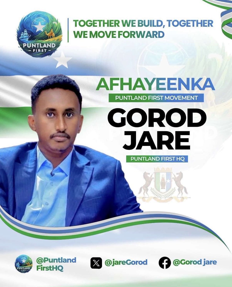 Abdihafitt-Hange (@abdihafittjama) on Twitter photo Congratulations to Ahmed Mohamed Nur <a href="/JareGorod/">Gorod Jare</a> on being appointed as the spokesperson for the Puntland First Movement. A worthy leader for the task confident he will deliver. Congrats once again, brother. The movement is in motion. Congratulations to Ahmed Mohamed Nur <a href="/JareGorod/">Gorod Jare</a> on being appointed as the spokesperson for the Puntland First Movement. A worthy leader for the task confident he will deliver. Congrats once again, brother. The movement is in motion.