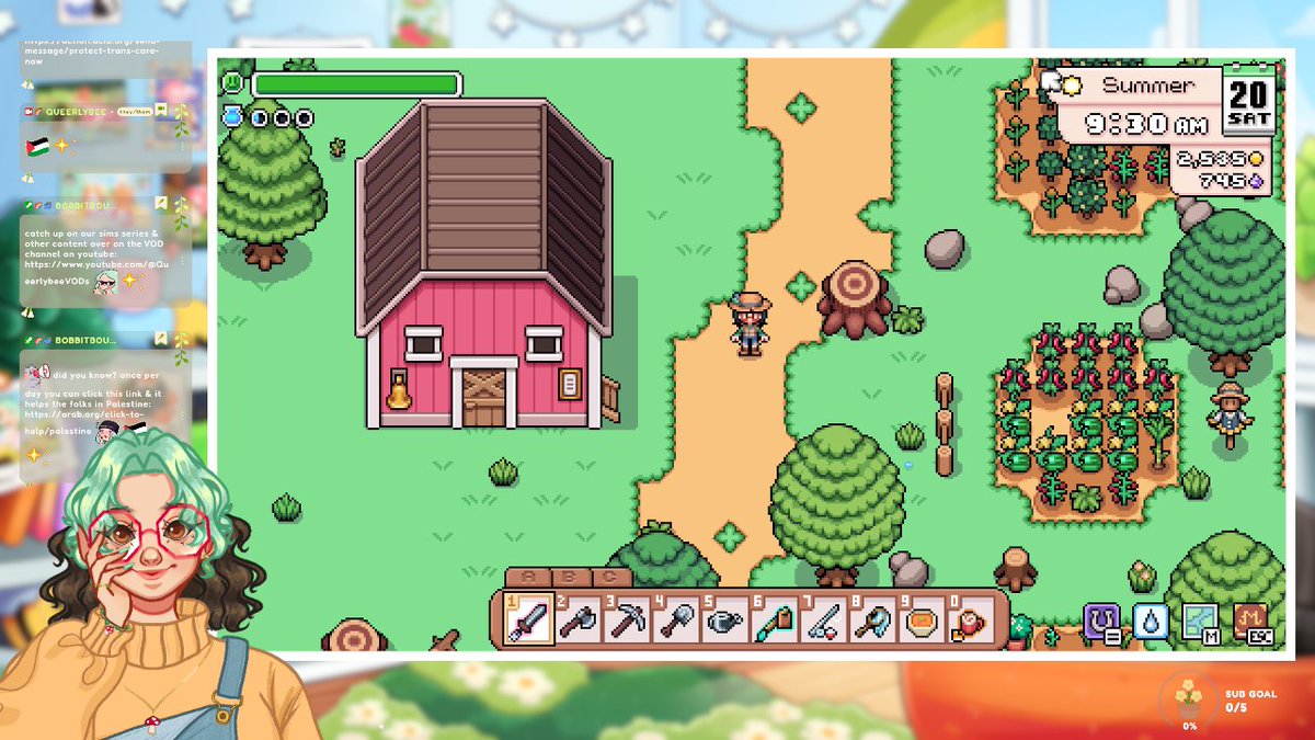 *·˚✦ wandering through mistria 👒🌾‧₊˚✩彡꒰!daily !action !vod꒱

grab your tea or coffee + lets do some cozy catch up chats &amp; farming to start the week off right 🍵

come co-exist? twitch.tv/queerlybee